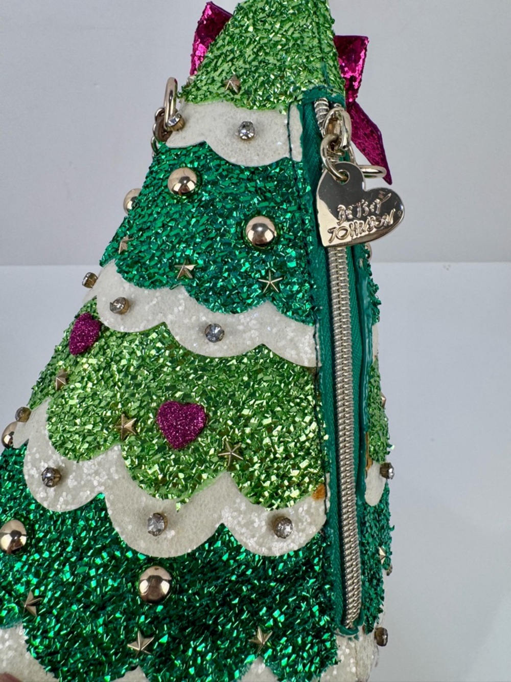 Betsey Johnson Spruce Me Up Cross Body Gold Chain Purse Bag Christmas Tree Zip - Picture 4 of 14